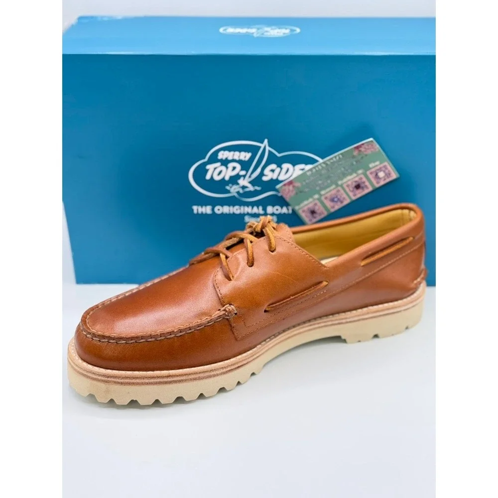 Sperry A/O 3-Eye Lug Tan Bronzer Leather Boat Shoe Men's NIB‎